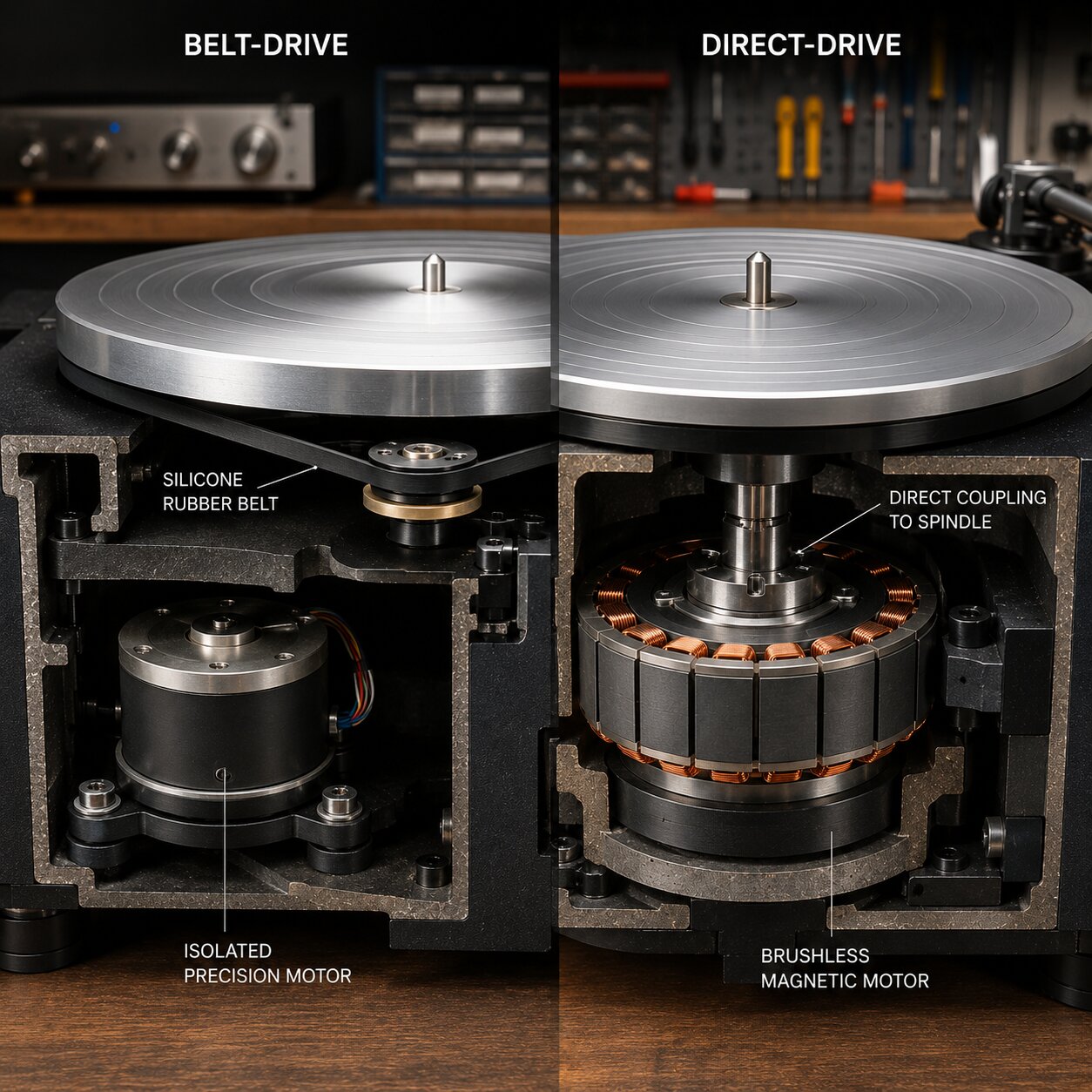 Belt-Drive vs Direct-Drive Mechanism Diagram