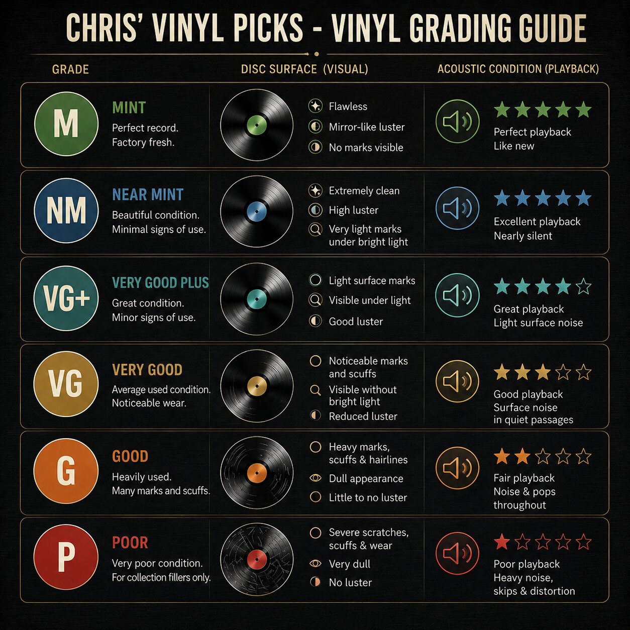 Goldmine Record Grading Scale Matrix (NM to P)