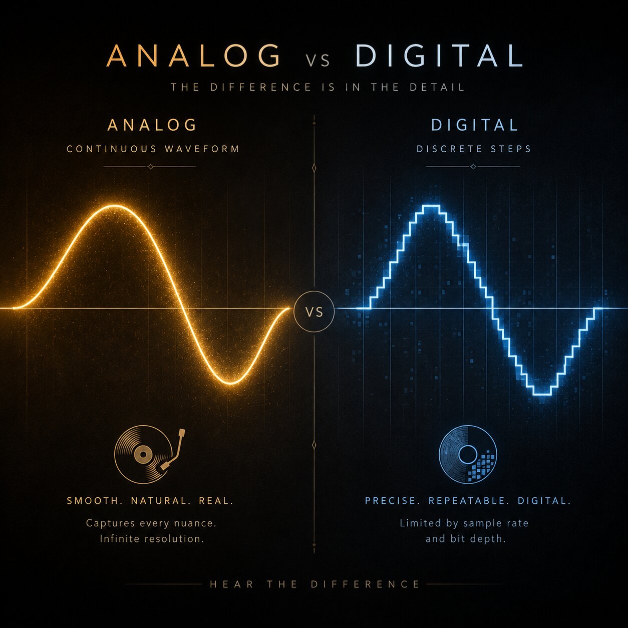 Continuous Analog Waveform vs Digital Sampled Steps